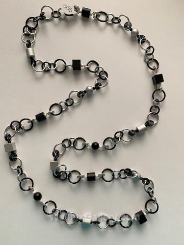 Black/White Long Necklace by Carolyn Henderson